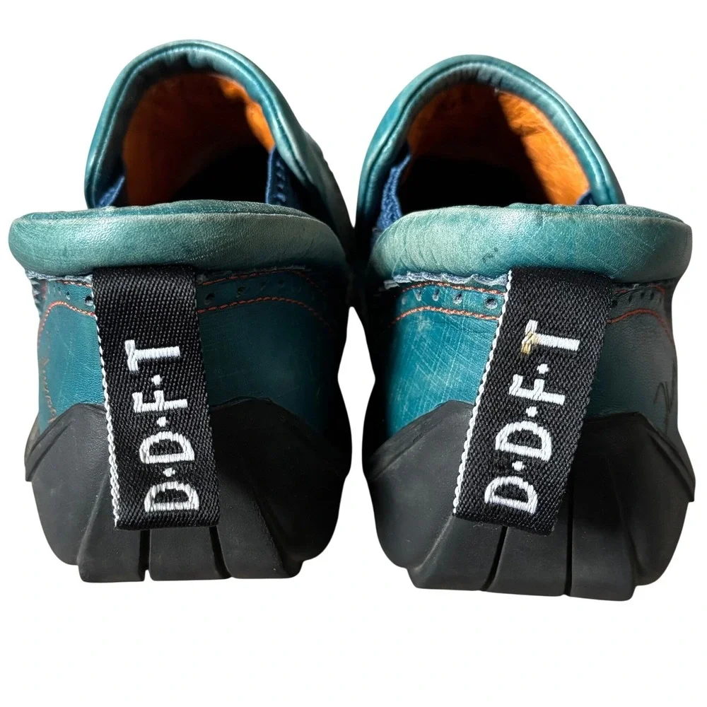 John Fluevog Future Angel Slip-on Wingtip Brogue Shoes Sz 7 Teal Leather